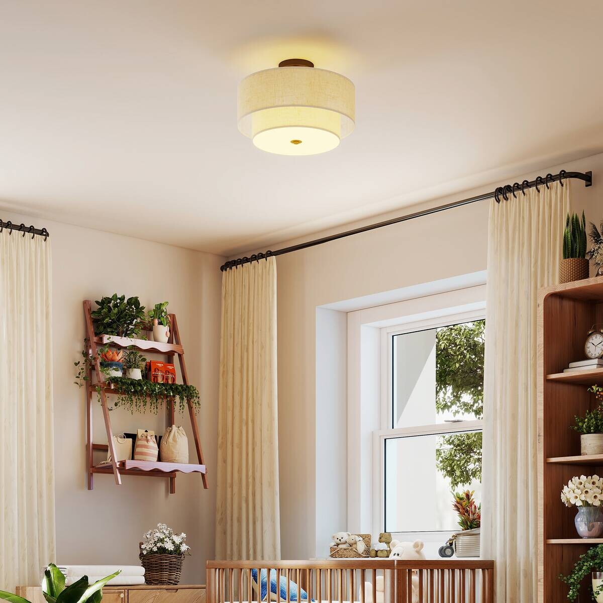 HOMCOM Deckenleuchte creme Metall Stoff B/H/L: ca. 40x26x40 cm E14 3 Brennstellen