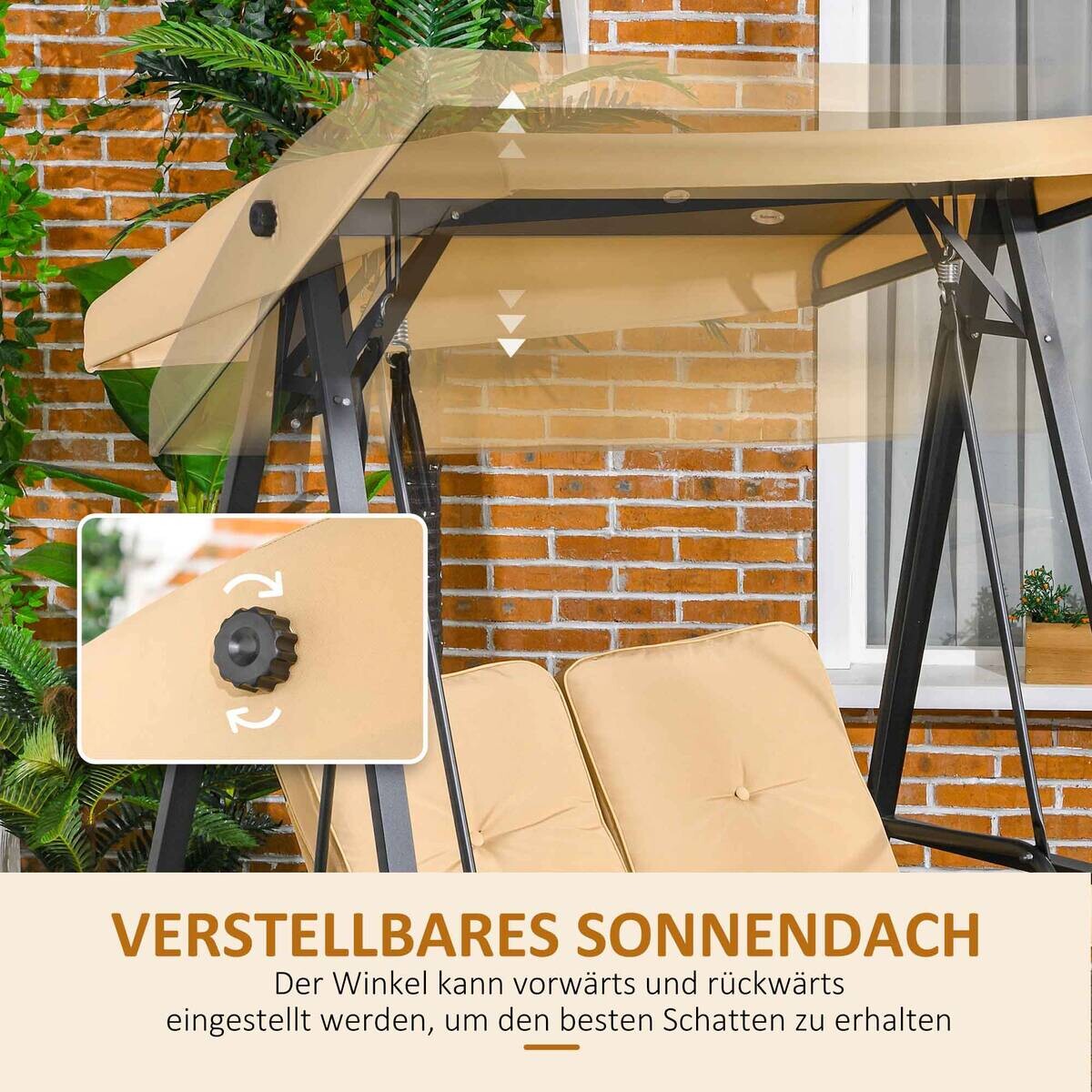 Outsunny Hollywoodschaukel beige Stahl B/H/L: ca. 106x174x138 cm