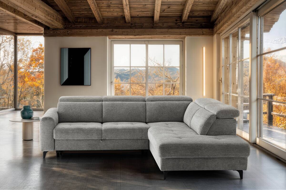 Ecksofa mit Bettfunktion grau Flachgewebe B/H/T: ca. 258x96x221 cm