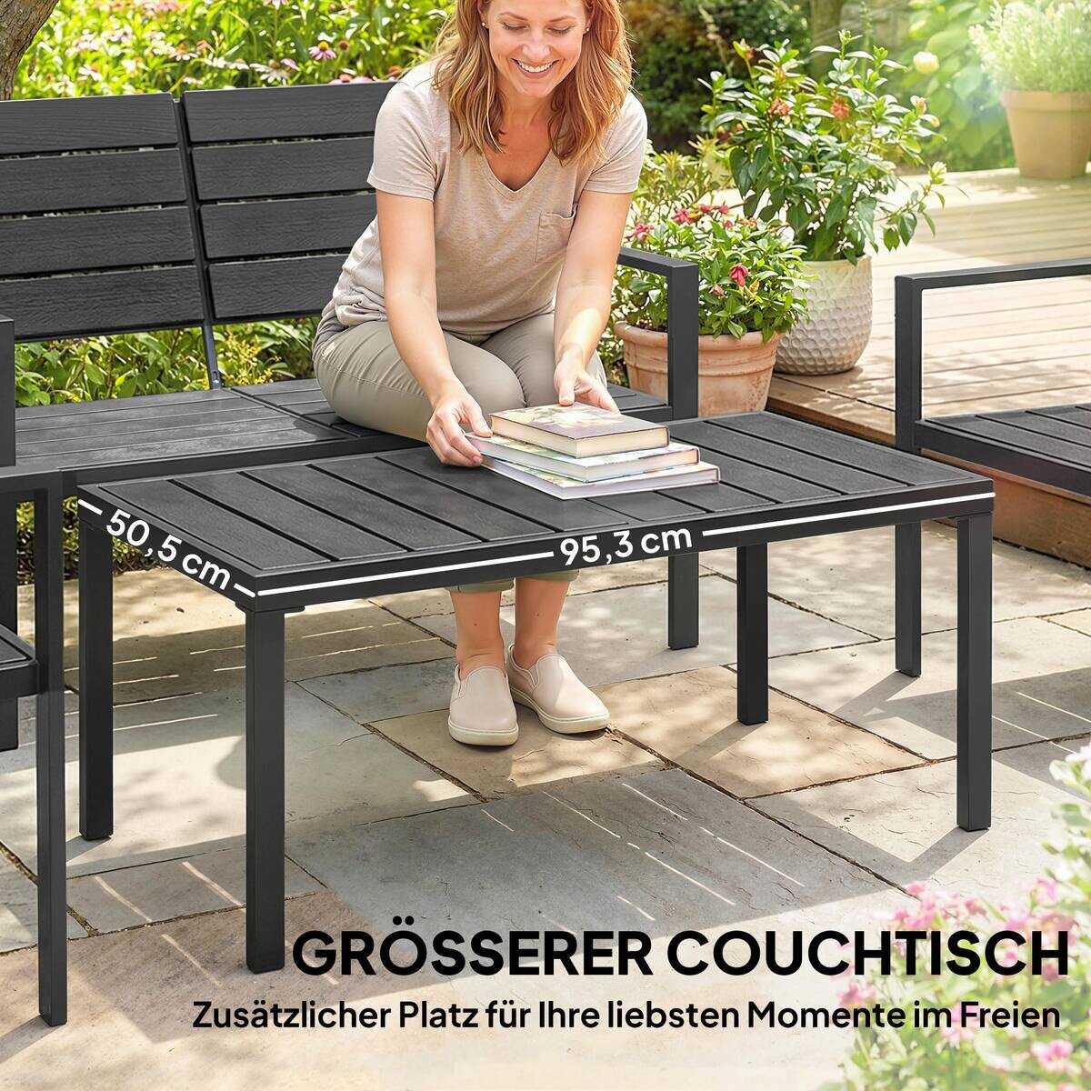 Outsunny Balkonmöbel-Set schwarz Kunststoff B/H/L: ca. 71x76,5x104 cm