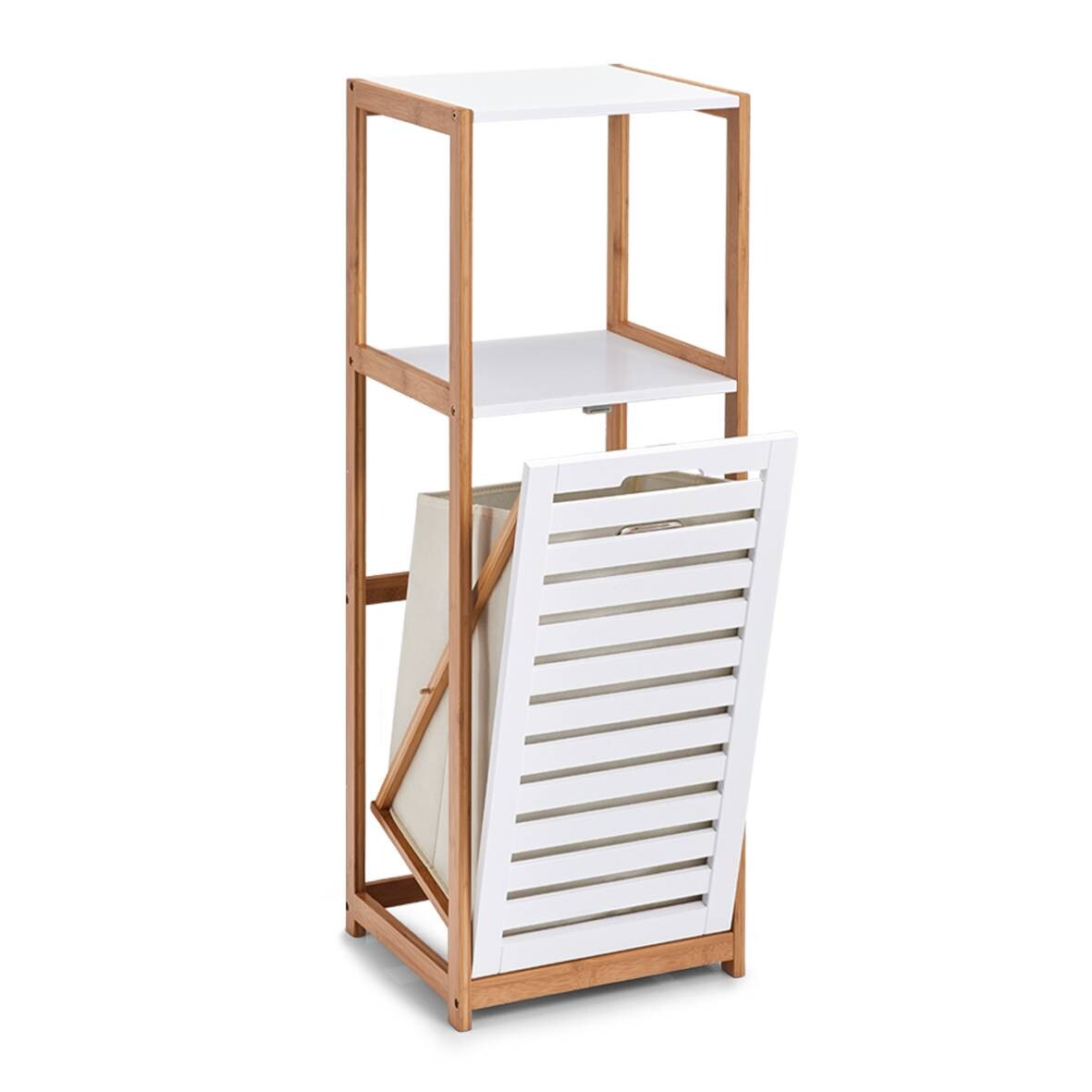 Standregal mit Wäschesammler weiß Bambus B/H/L: ca. 33x98x36,3 cm