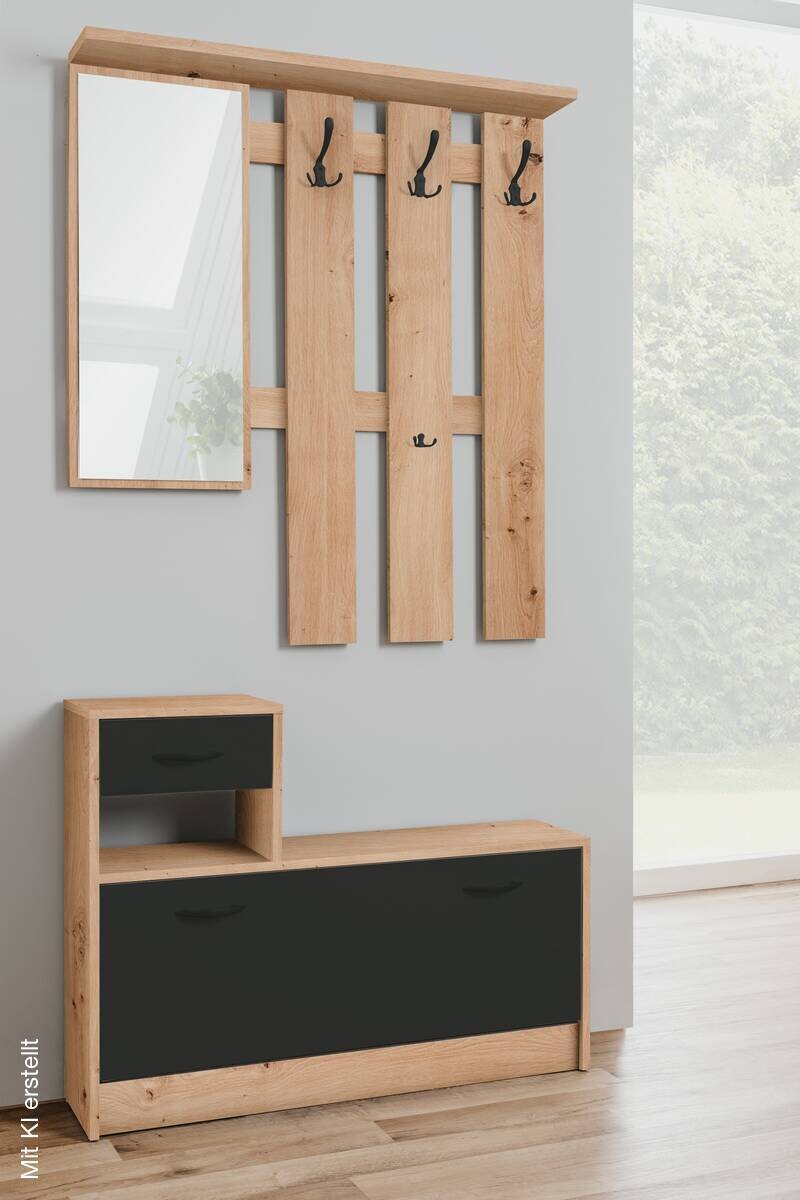 Garderobe Rudolf Eiche Artisan Nachbildung schwarz B/H/T: ca. 100x180x25 cm
