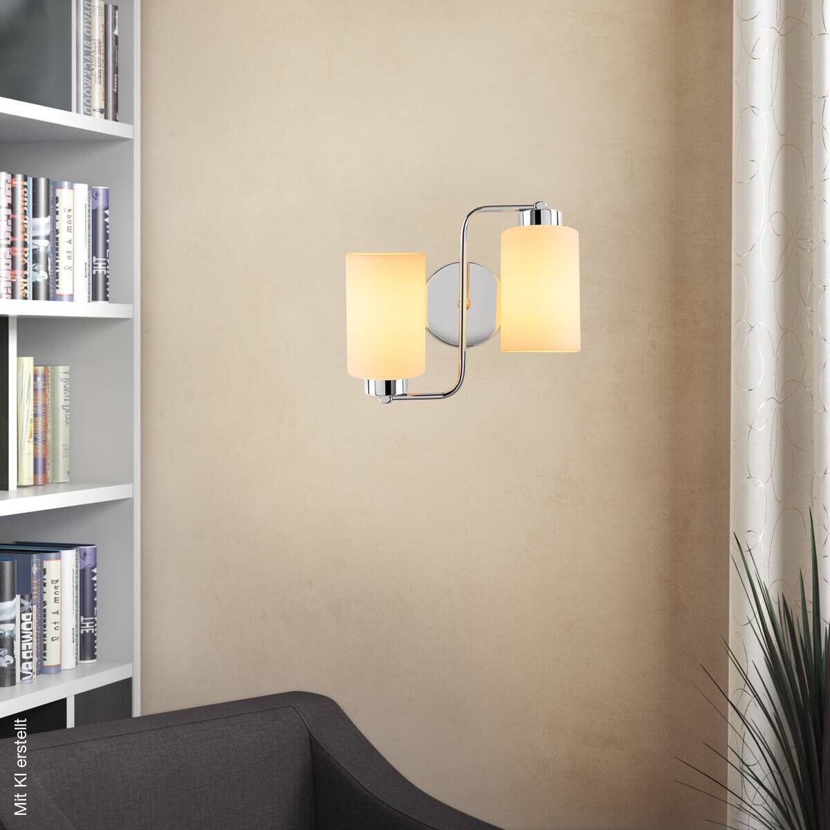 Opviq Wandleuchte silber Metall Glas B/H/L: ca. 32x28x32 cm E27 2 Brennstellen