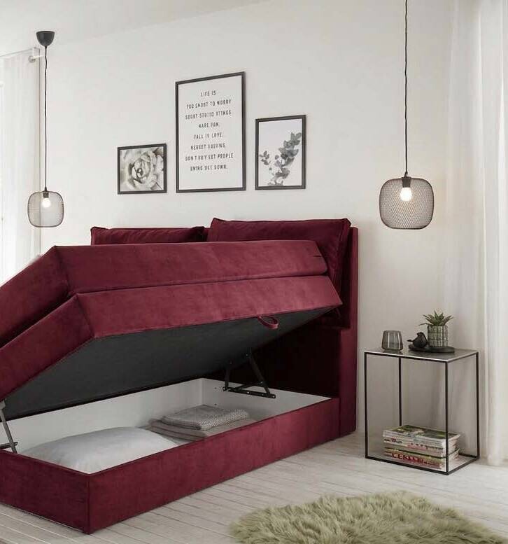 Boxspringbett Lissy burgund rot Liegefläche B/L: ca. 140x200 cm