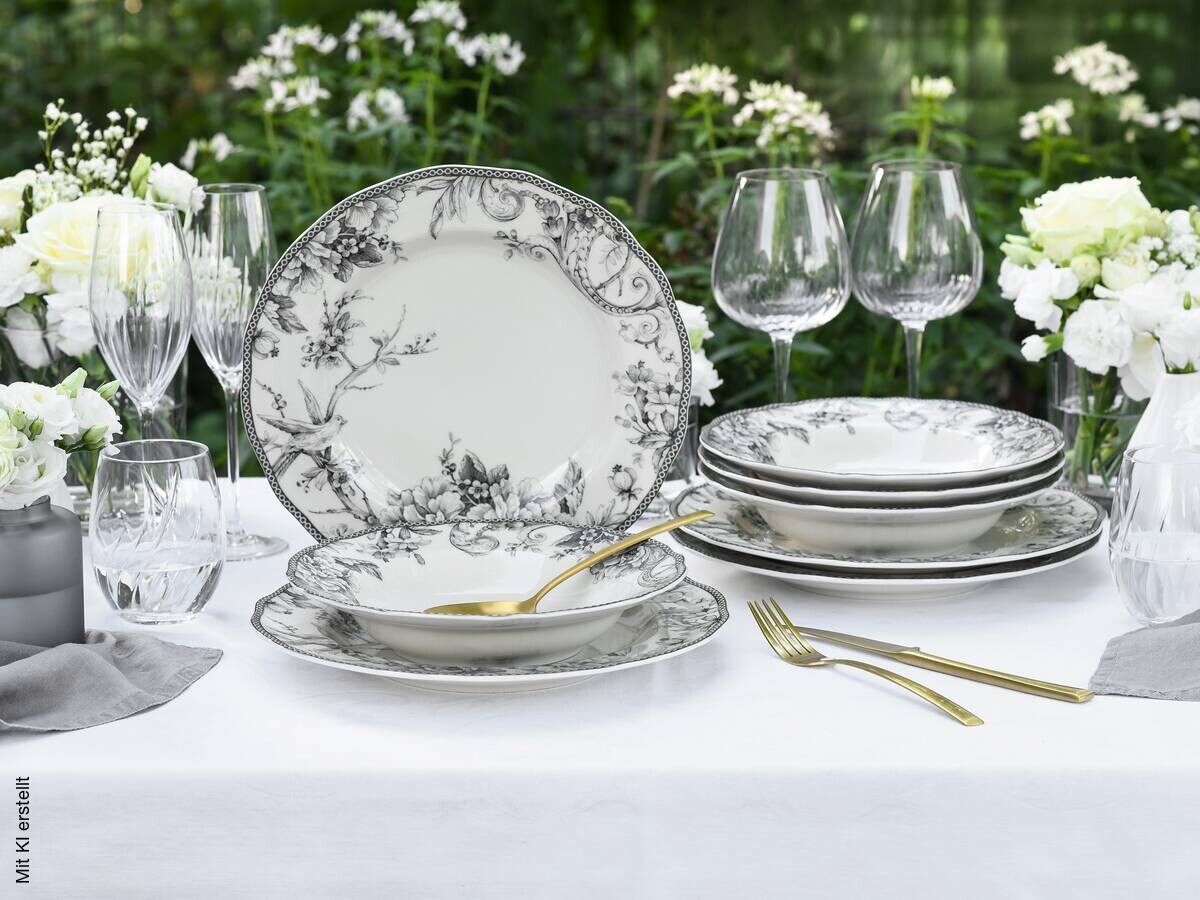 CreaTable Tafelservice Adelaide Grau weiß Porzellan 8 tlg.