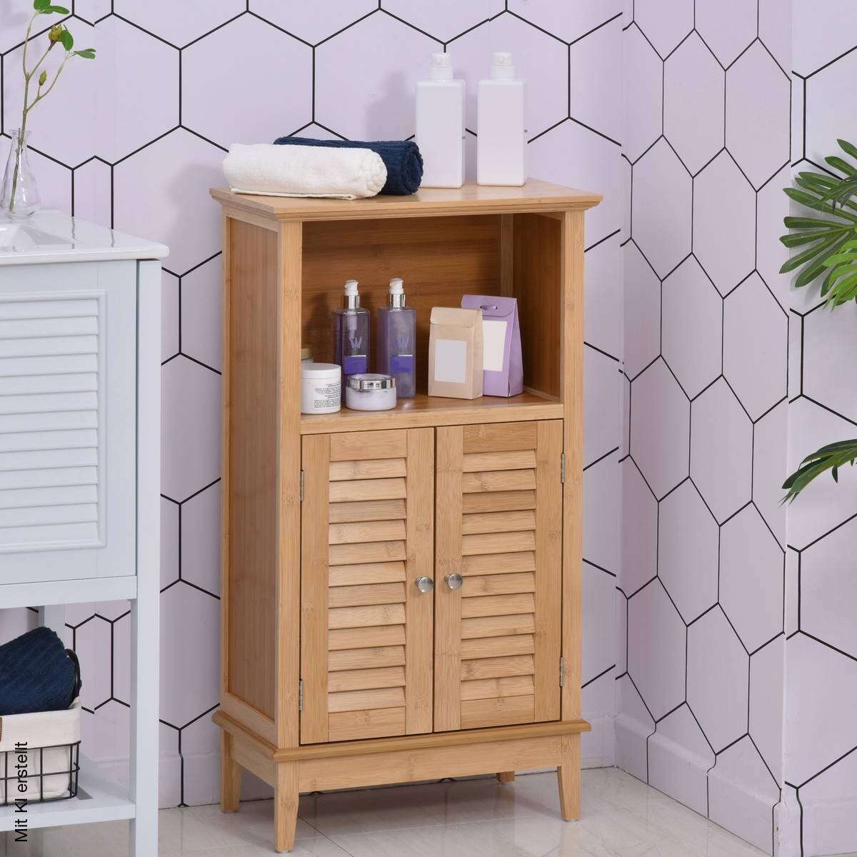 Badezimmerschrank natur Bambus B/H/L: ca. 26x92x50 cm