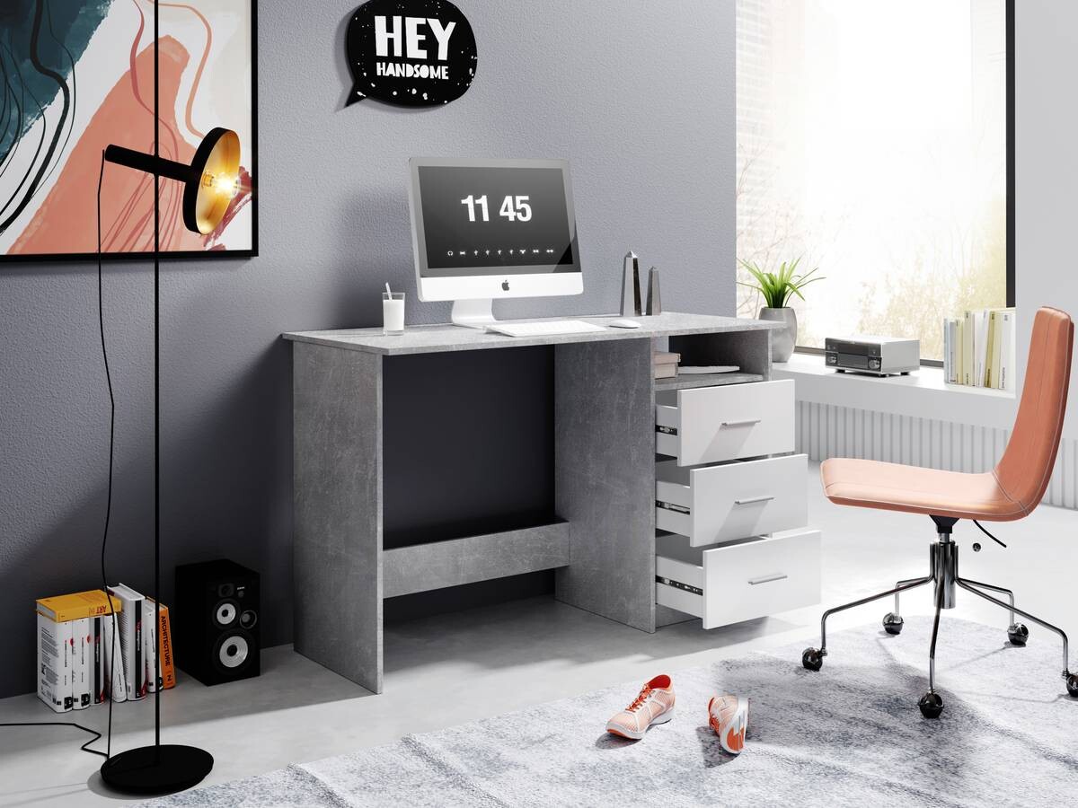 Schreibtisch Adria Beton Optik weiß B/H/T: ca. 123x77x50 cm