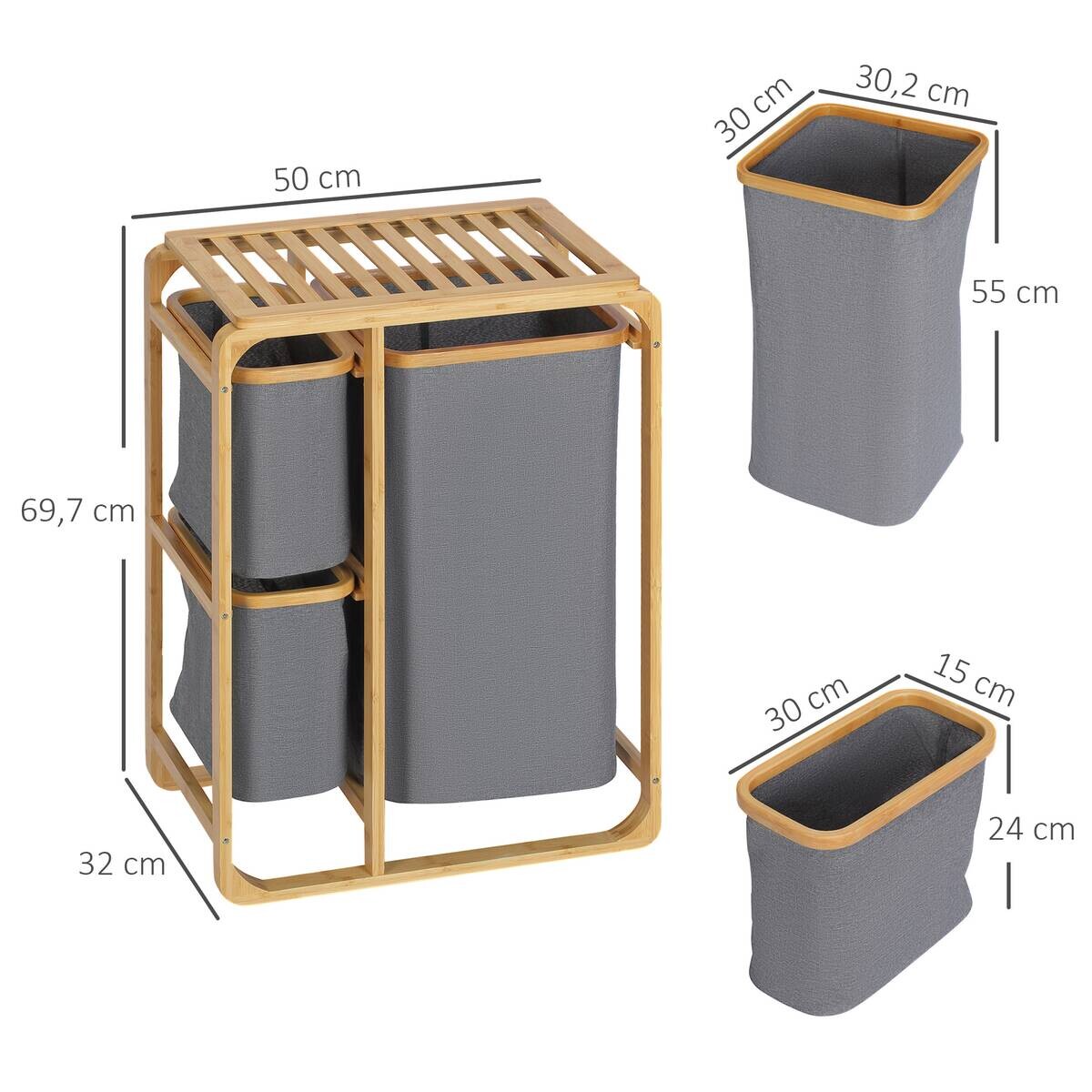 HOMCOM Wäschekorb natur B/H/L: ca. 32x50x69,7 cm