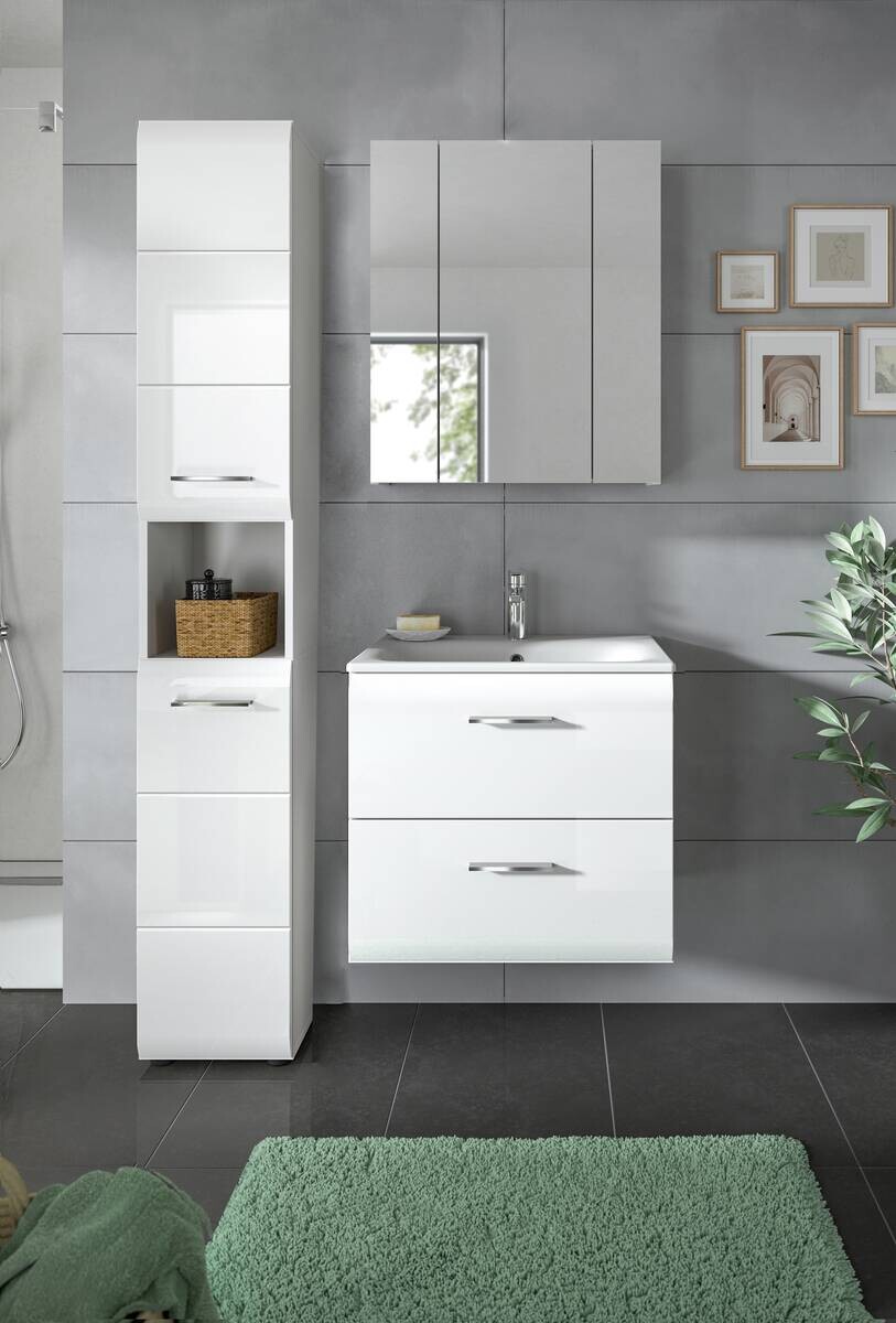 Badezimmer-Set Ice weiß weiß Hochglanz B/H/T: ca. 105x185x46 cm