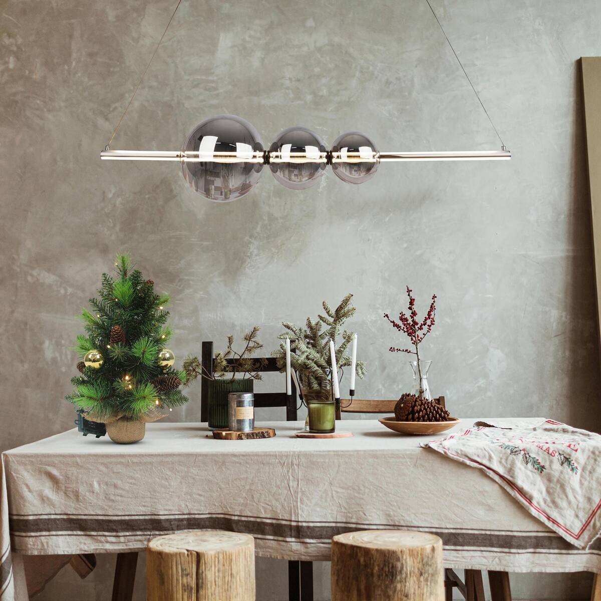 Näve Leuchten LED-Pendelleuchte Chrom Glas Metall B/H/T: ca. 125,3x150x25 cm