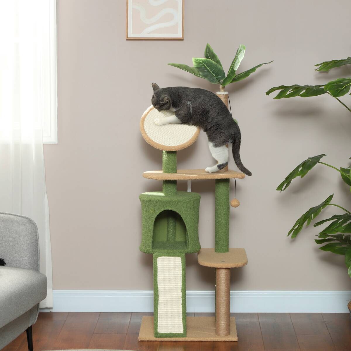 PawHut Kratzbaum grün Polyester B/H/L: ca. 44x139x48 cm
