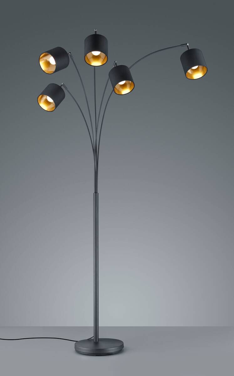 Reality Stehlampe Tommy schwarz gold Metall H: ca. 200 cm E14 5 Brennstellen