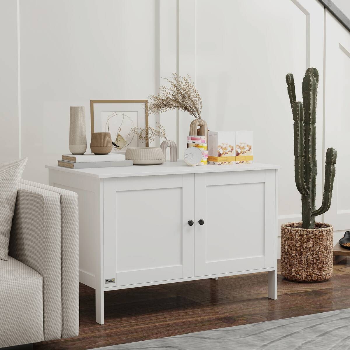 PawHut Katzenklo Schrank weiß MDF B/H/L: ca. 51x54x80 cm