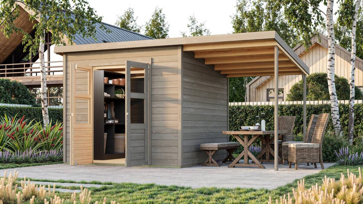 Karibu Gartenhaus Tony 2 grau B/H/L: ca. 214x219x242 cm