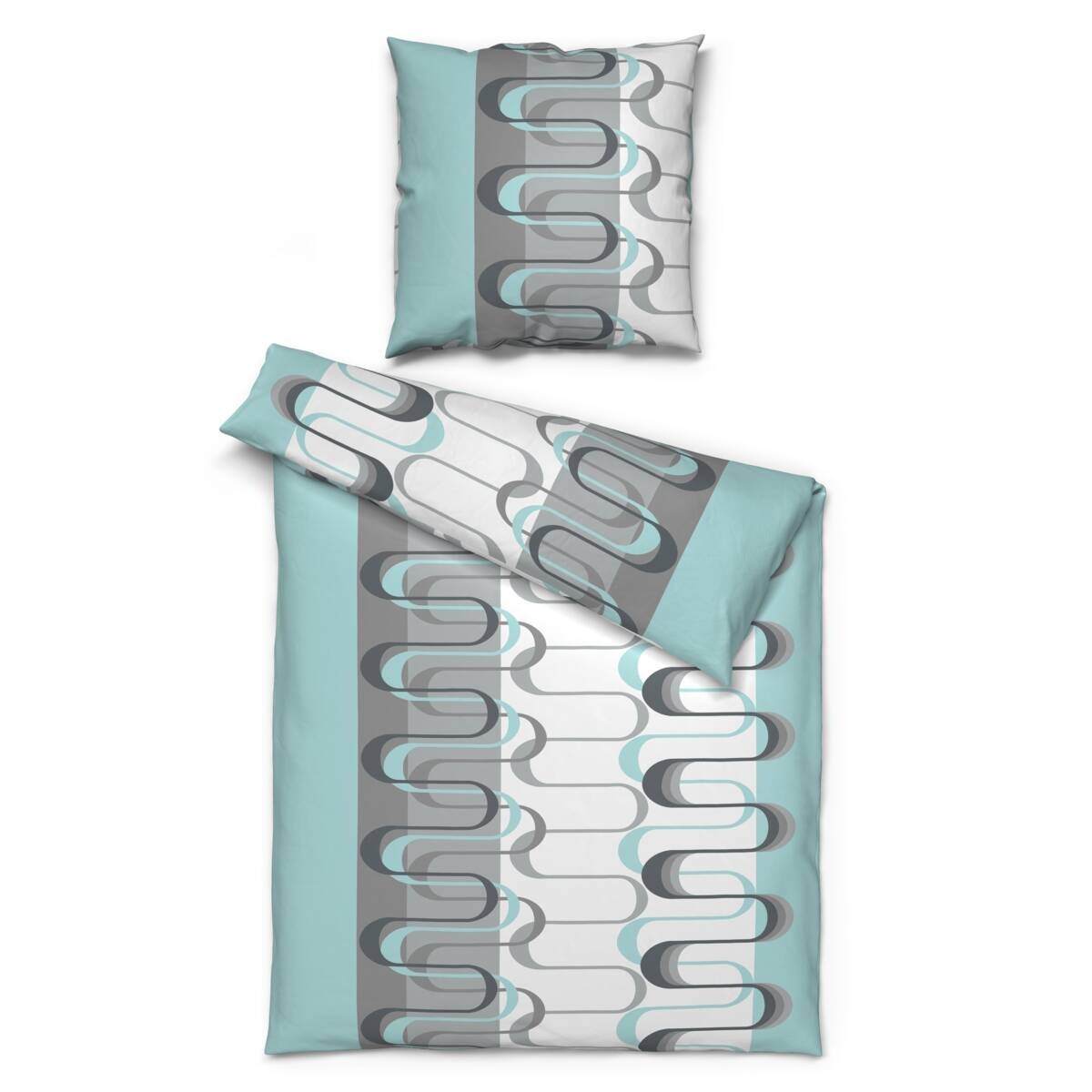 Sensation Microfaser Bettwäsche türkis weiß grau 100% Polyester B/L: ca. 135x200 cm