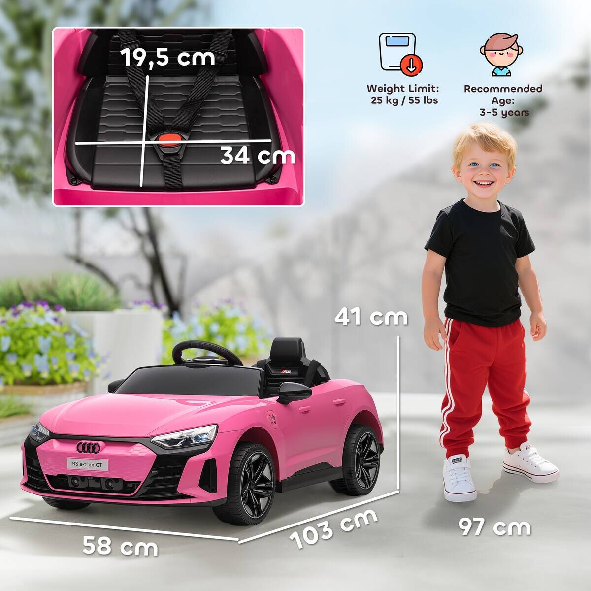 HOMCOM Kinder Elektroauto rosa B/H/L: ca. 58x41x103 cm