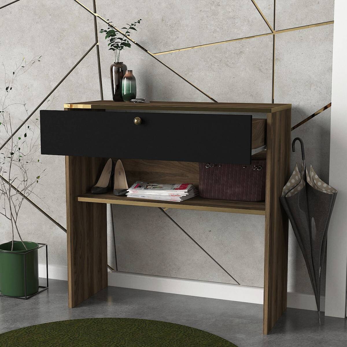 Konsolentisch Luis walnuss Nachbildung schwarz Spanplatte B/H/T: ca. 90x90x35,5 cm