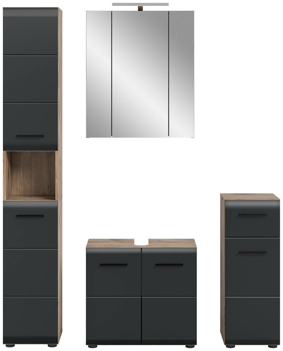 Badezimmer-Set Ice Nox Oak Nachbildung schwarz matt B/H/T: ca. 150x185x46 cm