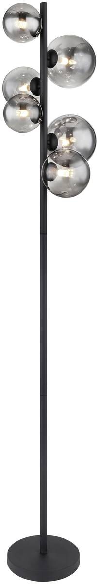 GLOBO Stehlampe Riha schwarz Metall Rauchglas H/D: ca. 155x28,5 cm 6 Brennstellen
