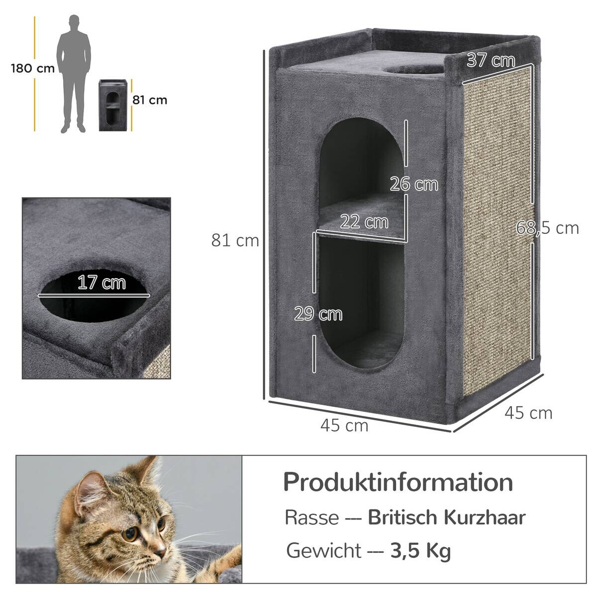 PawHut Tier-Zubehör grau Spanplatte B/H/L: ca. 45x45x81 cm