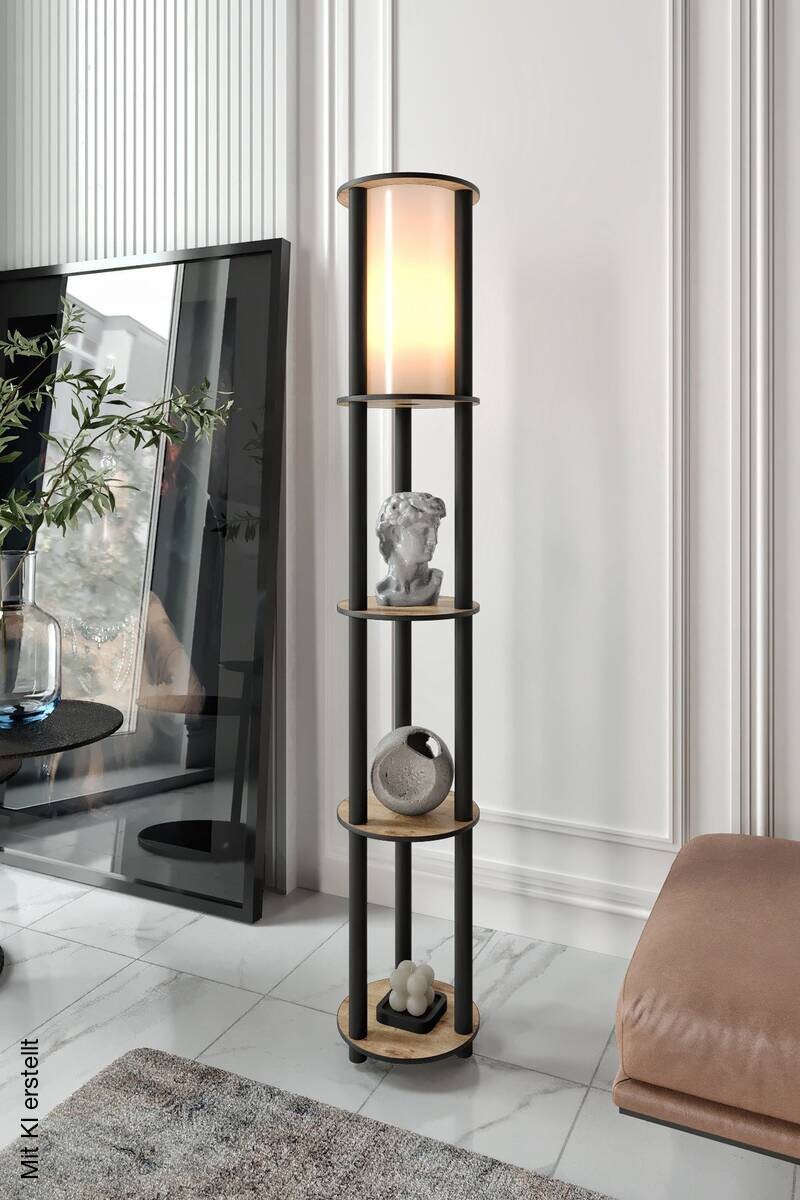 Opviq Stehlampe nussbaum MDF PVC B/H/T/L/D: ca. 17x150x17x17x17 cm E27 1 Brennstellen
