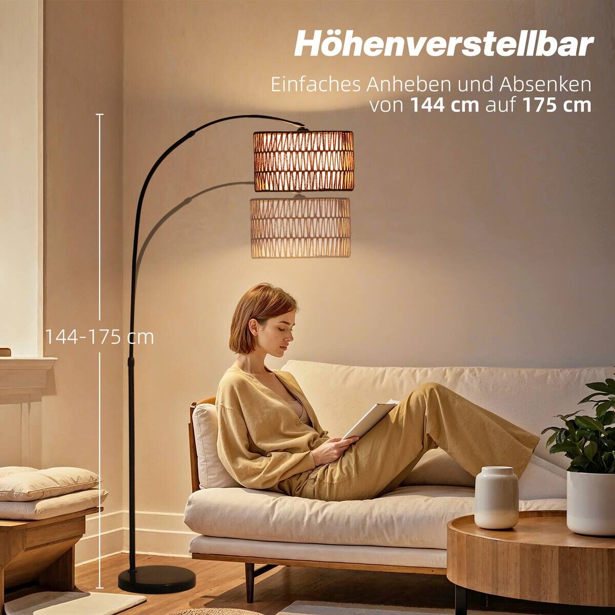 HOMCOM Stehleuchte braun schwarz Metall Marmor B/H/L: ca. 34x175x93 cm E27 1 Brennstellen