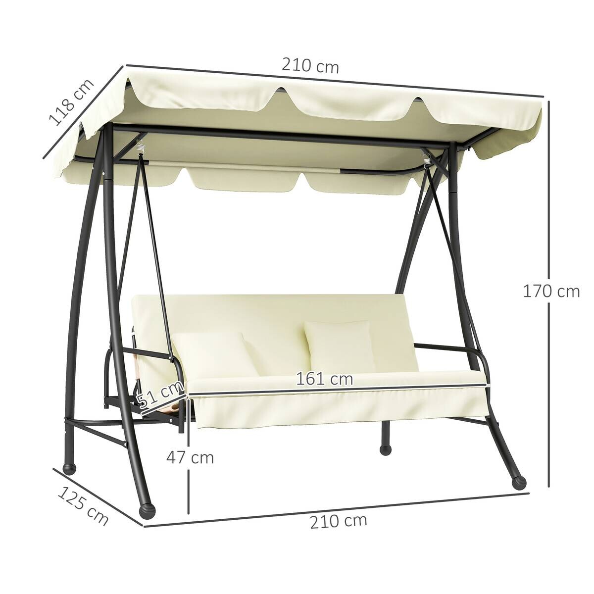 Outsunny Hollywoodschaukel cremeweiß Polyester B/H/L: ca. 125x170x200 cm