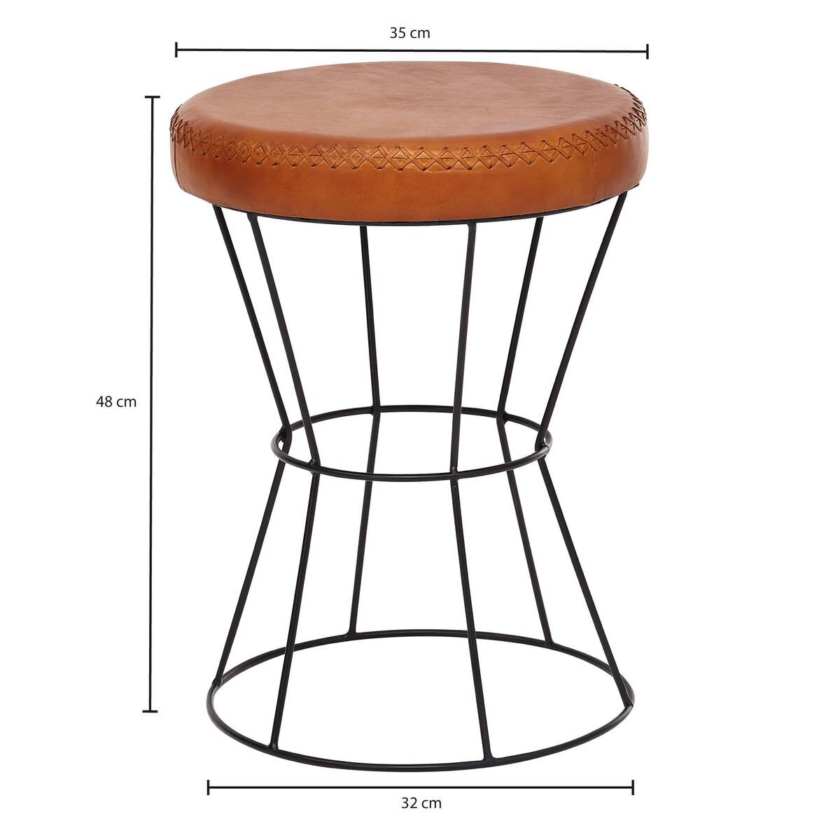 Wohnling Sitzhocker braun schwarz Leder Eisen B/H/T: ca. 35x48x35 cm