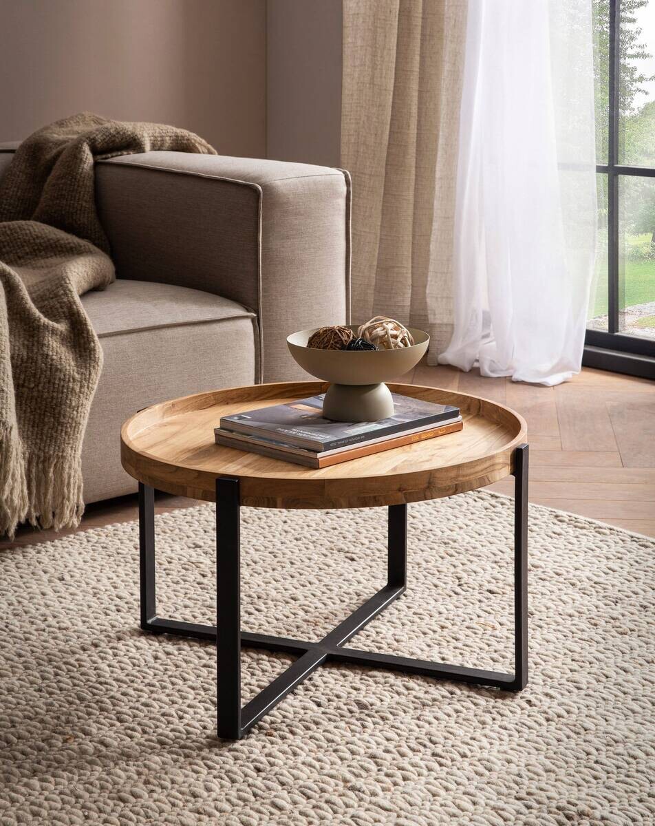 Wohnling Couchtisch braun Akazie H/D: ca. 36x60 cm