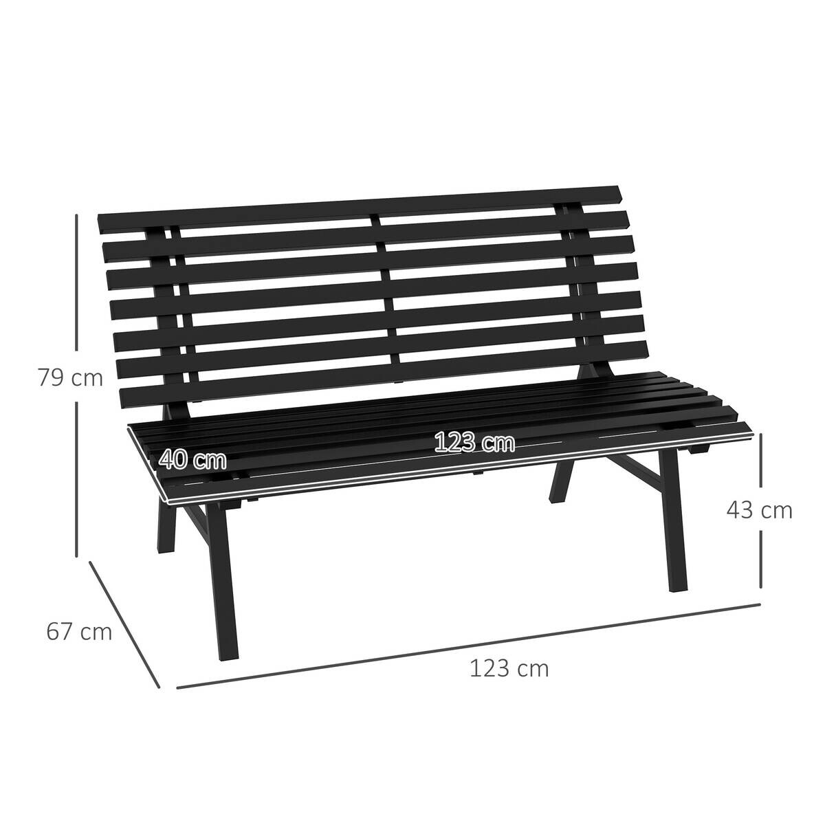 Outsunny Gartenbank schwarz Aluminium B/H/L: ca. 67x79x123 cm
