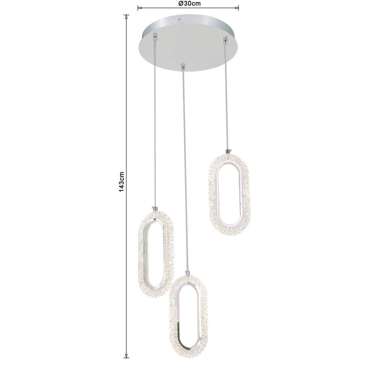 POCOline LED-Pendelleuchte Alfredo Chrom Metall Acryl B/H/L: ca. 30x143x30 cm