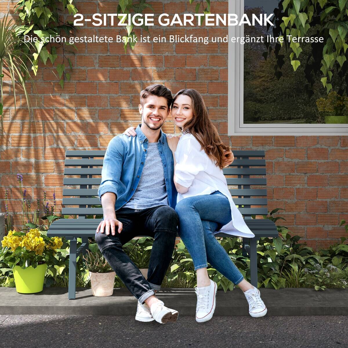Outsunny Gartenbank blau Aluminium B/H/L: ca. 67x79x123 cm