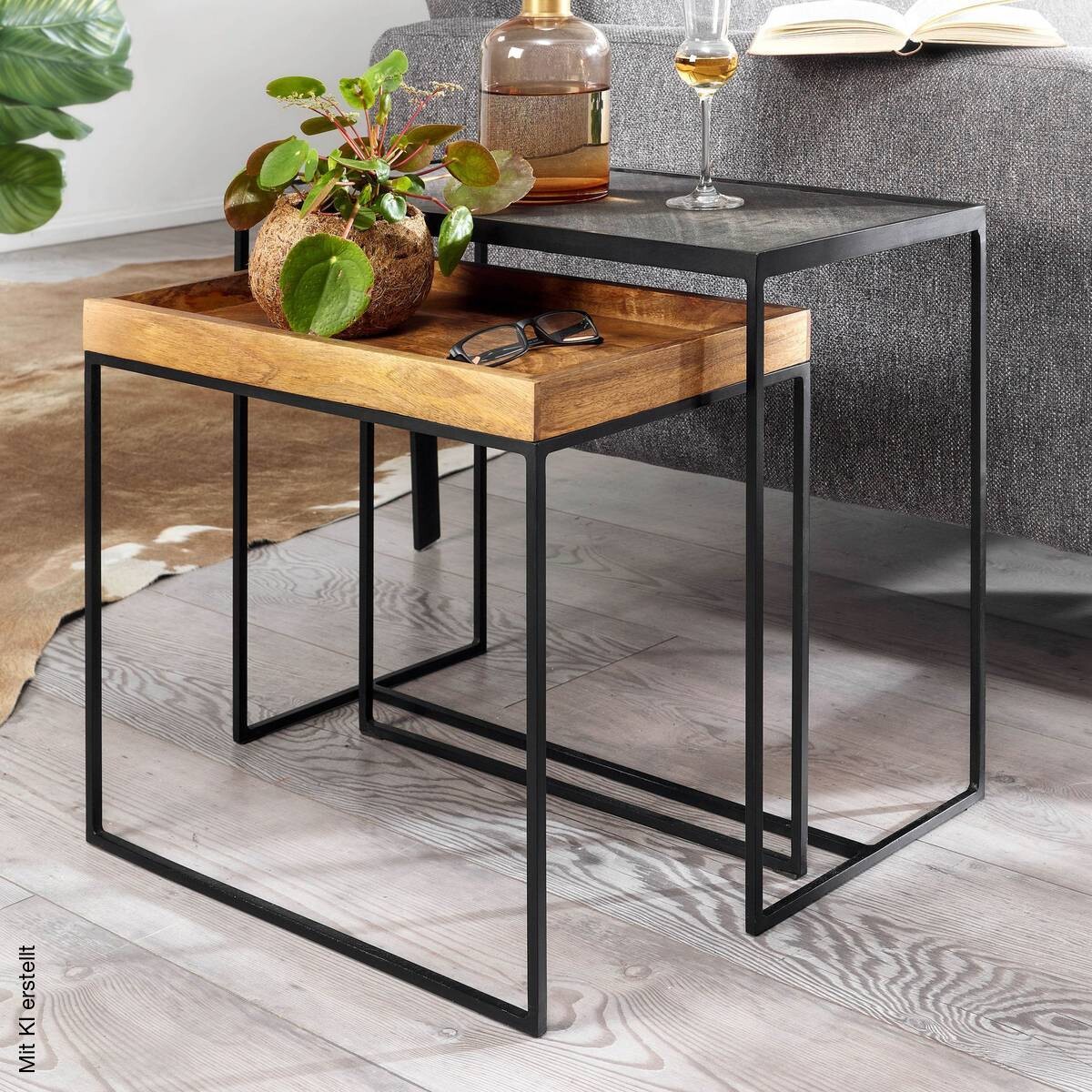 Beistelltisch 2er-Set. braun Holz B/H/T: ca. 60x50x30 cm