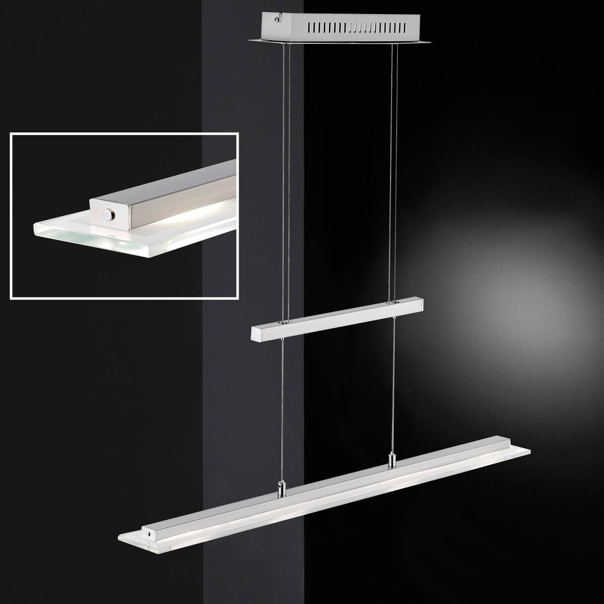 Fischer & Honsel LED-Pendelleuchte 67672 nickel matt Chrom Glas Metall B/H/T: ca. 64x150x9 cm 1.0 Brennstellen