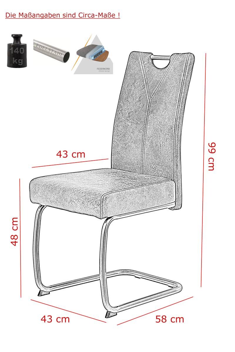 Schwingstuhl Sophia 4er Set anthrazit Vintage Microfaser B/H/T: ca. 43x99x58 cm