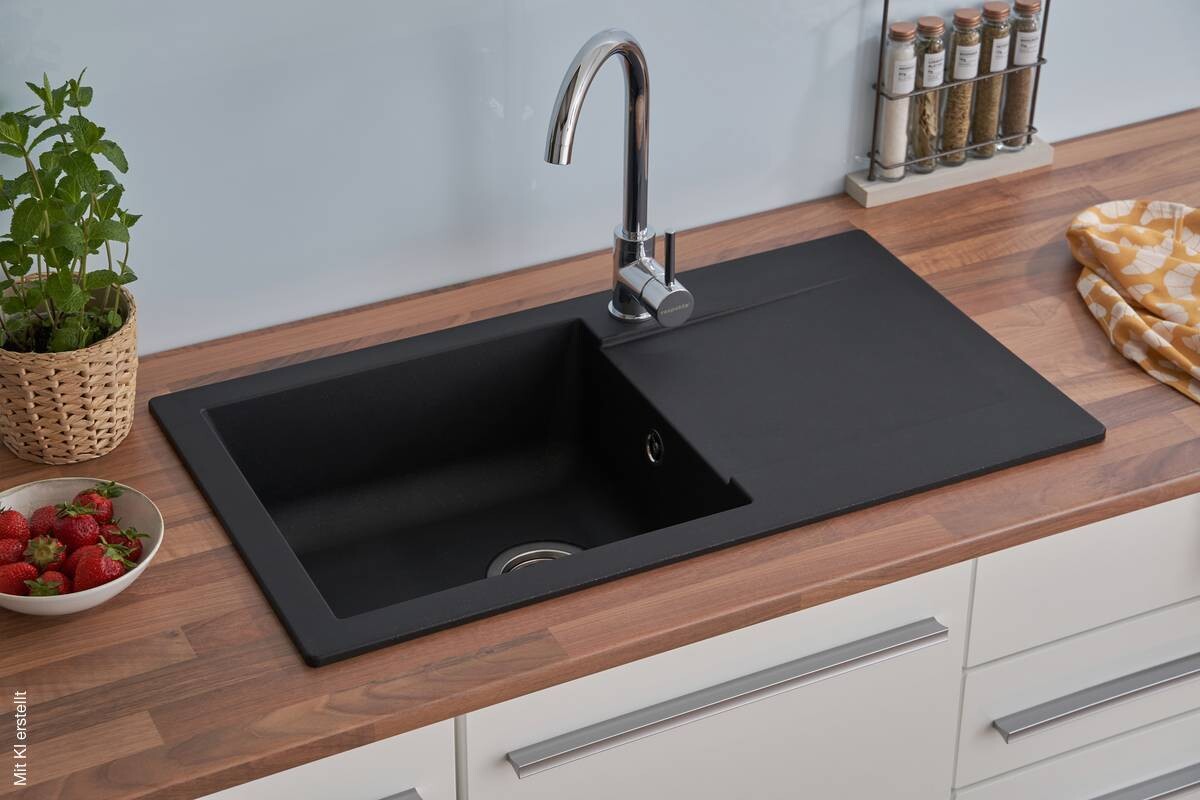 Respekta Einbauspüle Denver 78 x 44 S schwarz Mineralite B/H/T: ca. 78x17x43,5 cm