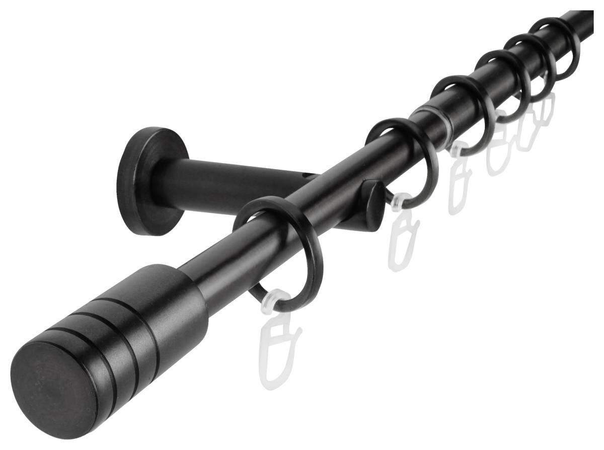 Gardinenstange schwarz Aluminium ausziehbar von ca. 120 bis 210 cm 1.0 Läufe