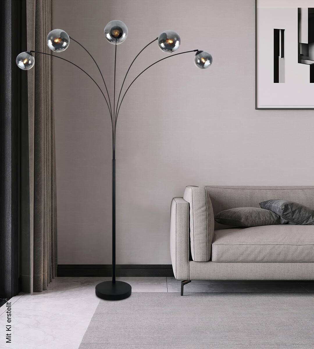 POCOline Stehlampe Akali schwarz Metall B/H: ca. 170x210 cm E14 5 Brennstellen