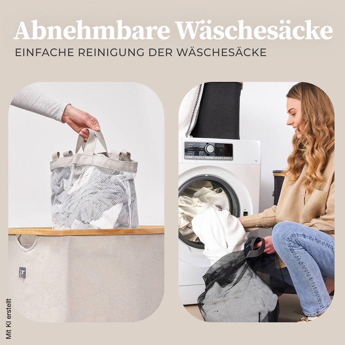 Wäschekorb beige Kunststoff B/H/L: ca. 36,5x67x61 cm