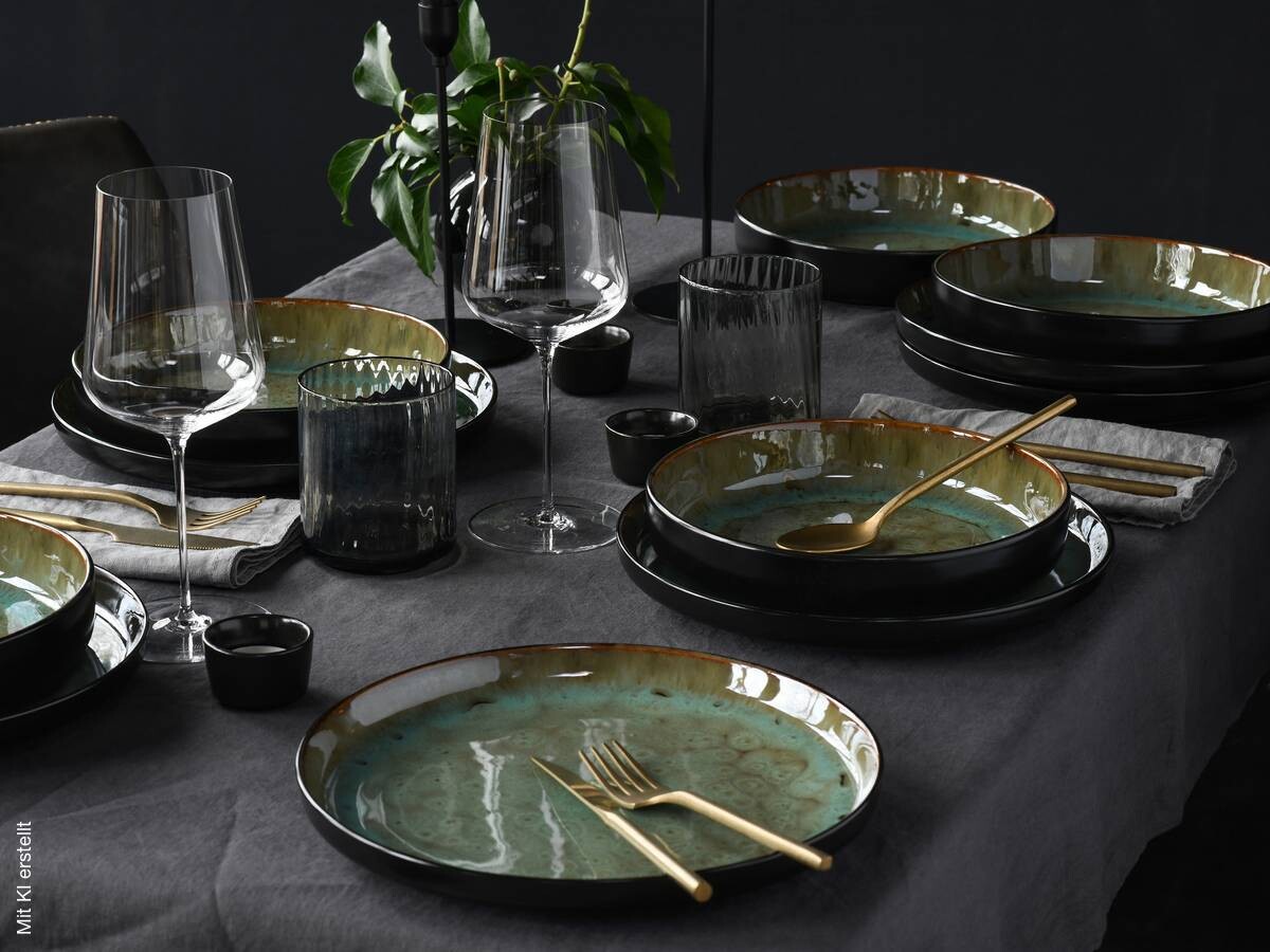 CreaTable Tafelservice Nordic Fjord grün Steinzeug 12 tlg.