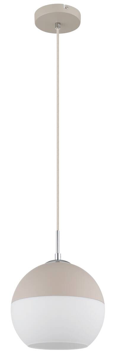 GLOBO Pendelleuchte weiß sand Opal Textil Metall Glas H/D: ca. 120x25 cm E27 1 Brennstellen