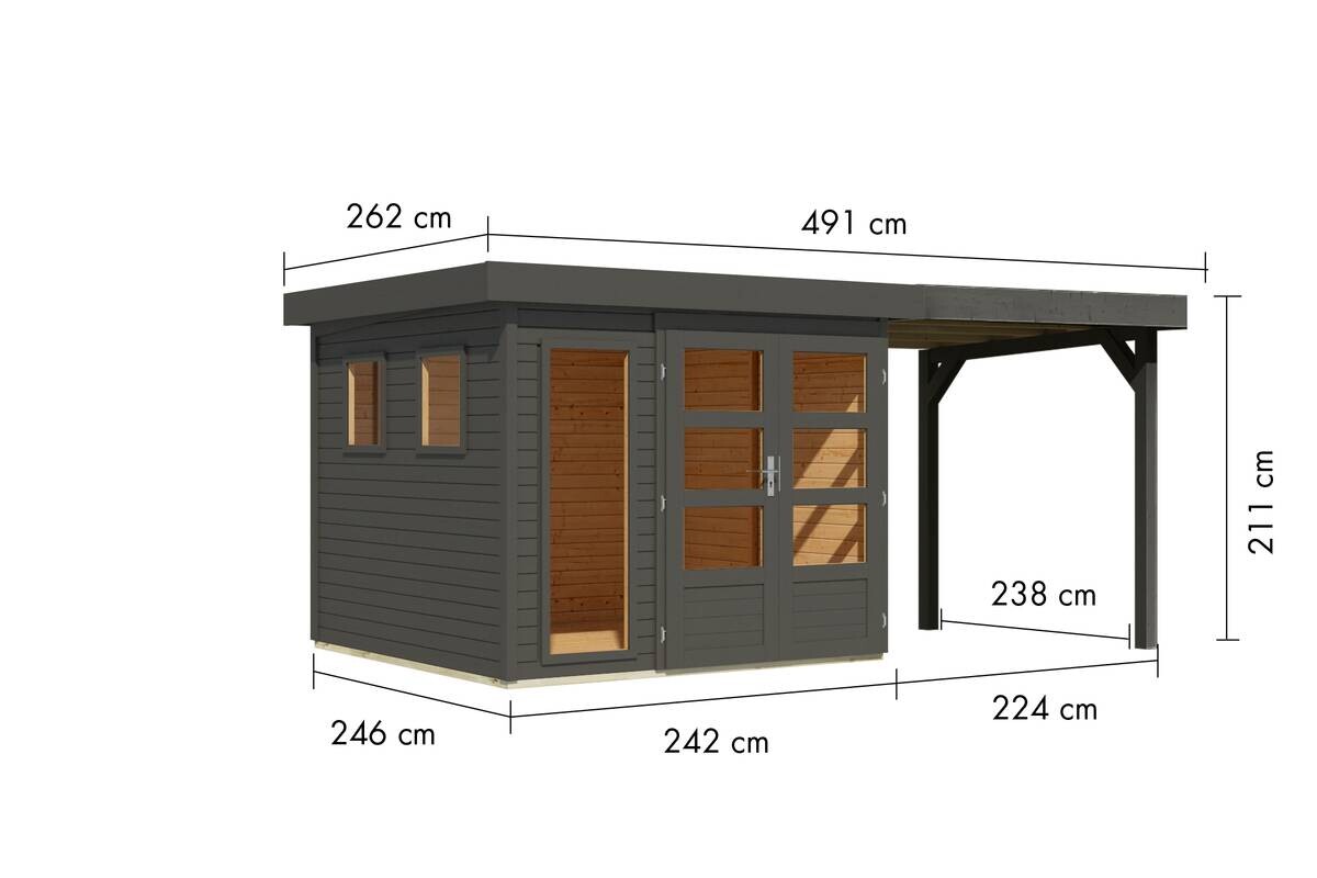 Karibu Gartenhaus Leon 3,5 grau B/H/L: ca. 242x211x242 cm