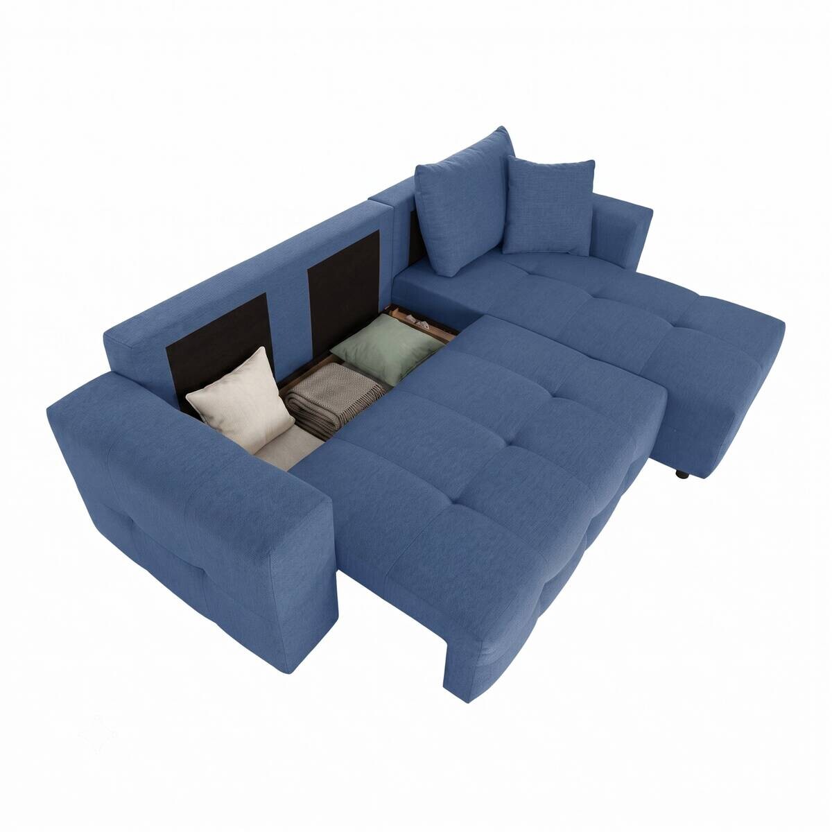 Ecksofa mit Bettfunktion und Bettkasten blau Webstoff B/H/T: ca. 247x83x162 cm