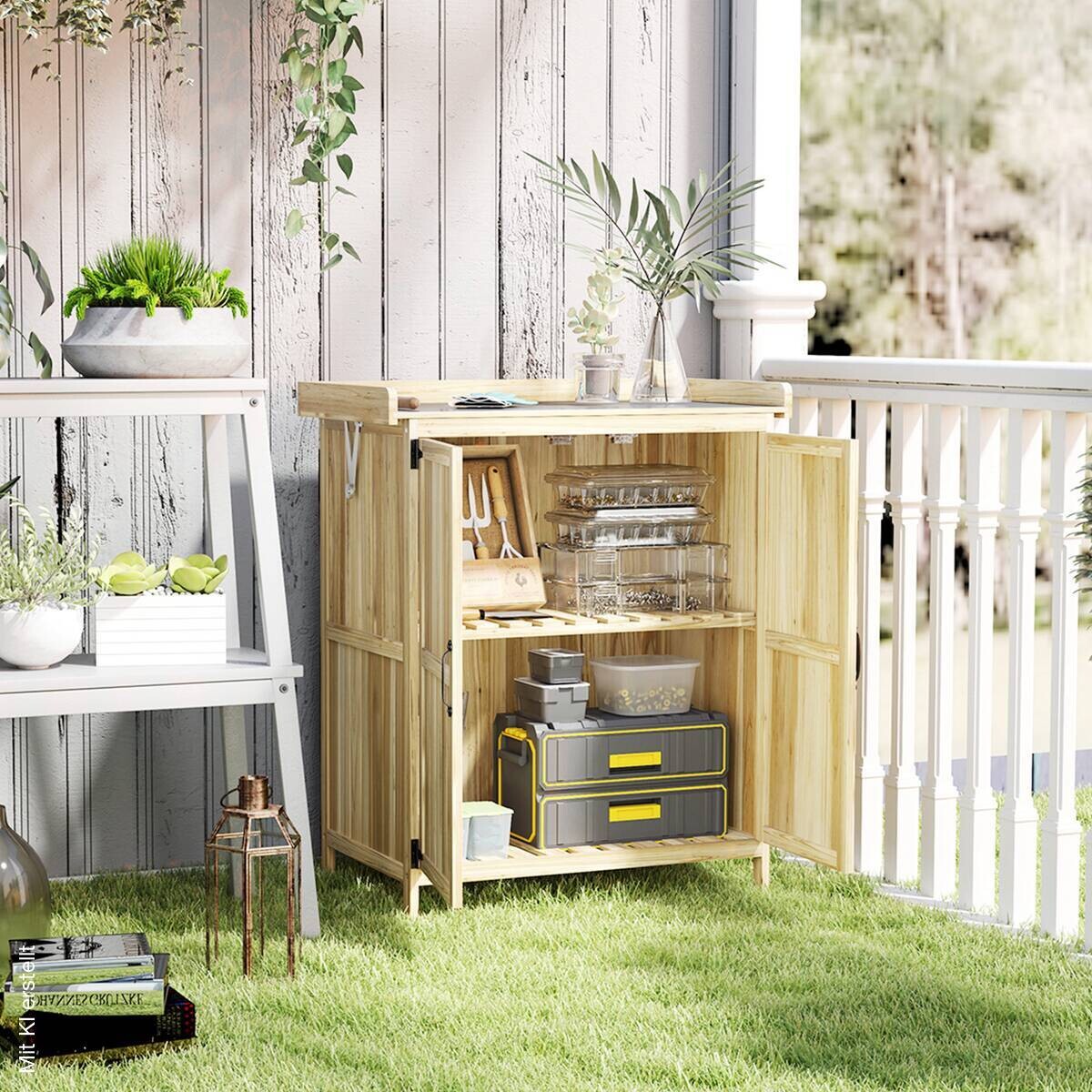 Outsunny Gartenschrank Holzoptik Edelstahl B/H/L: ca. 43x88x74 cm