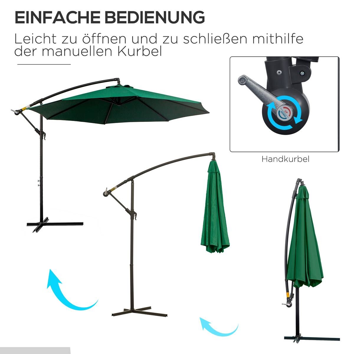 Outsunny Ampelschirm grün Stahl H/D: ca. 245x295 cm