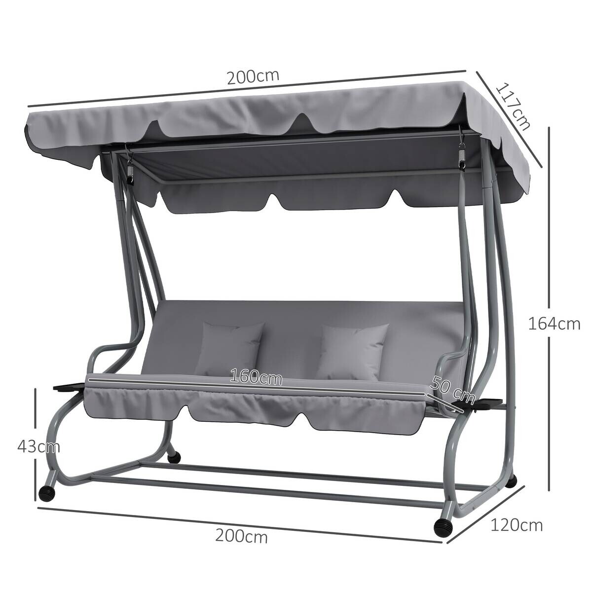 Outsunny Hollywoodschaukel hellgrau Polyester-Mischgewebe B/H/L: ca. 120x164x200 cm