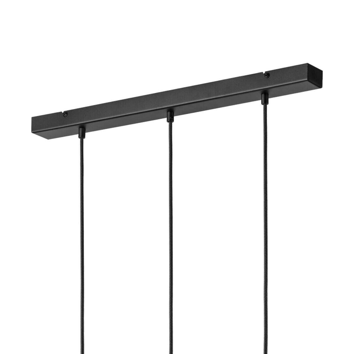 Lamkur Hängeleuchte Marcus schwarz Glas Stahl Holz B/H/L: ca. 65x20x20 cm E27 3 Brennstellen