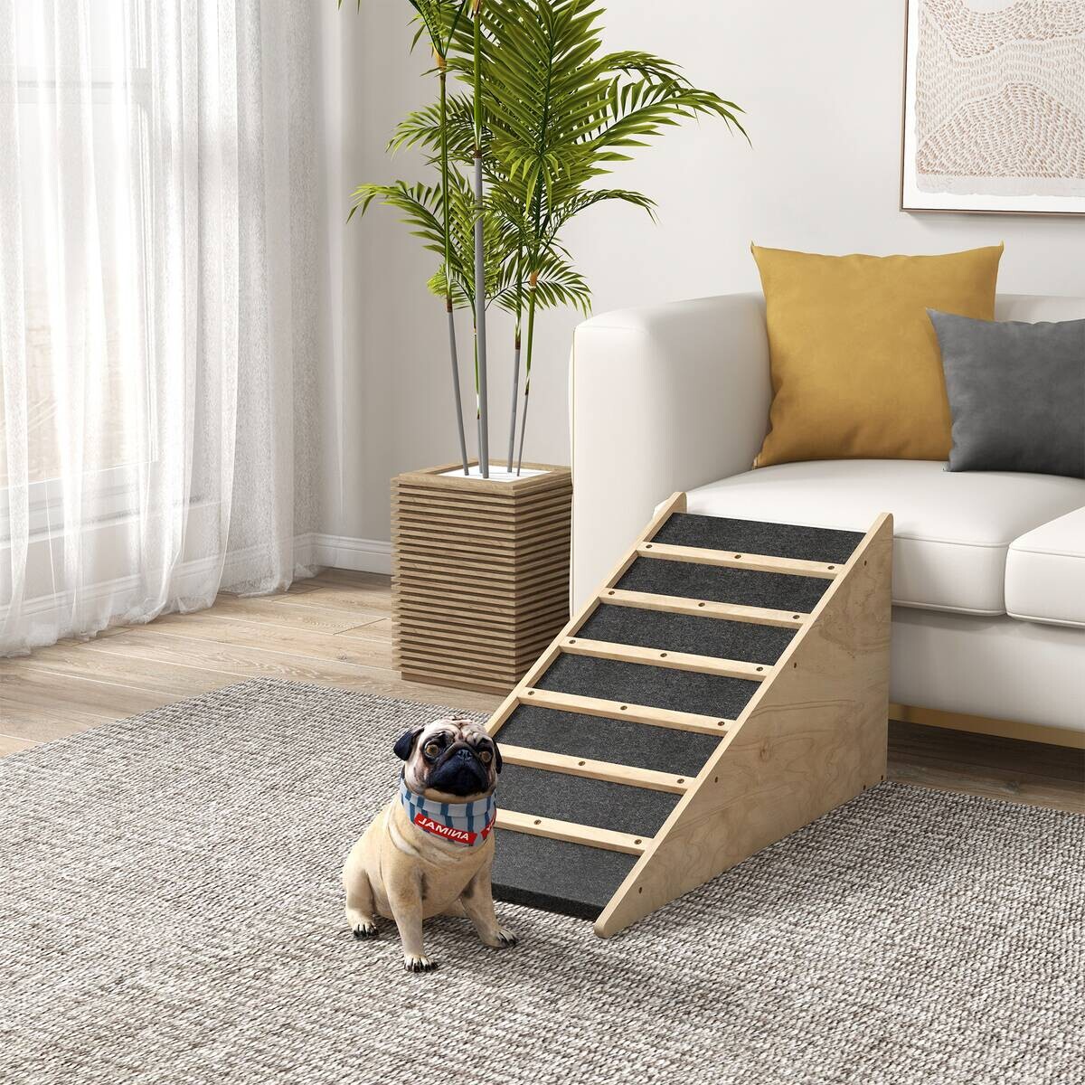 PawHut Haustierrampe natur Holz B/H/L: ca. 40x90x45 cm