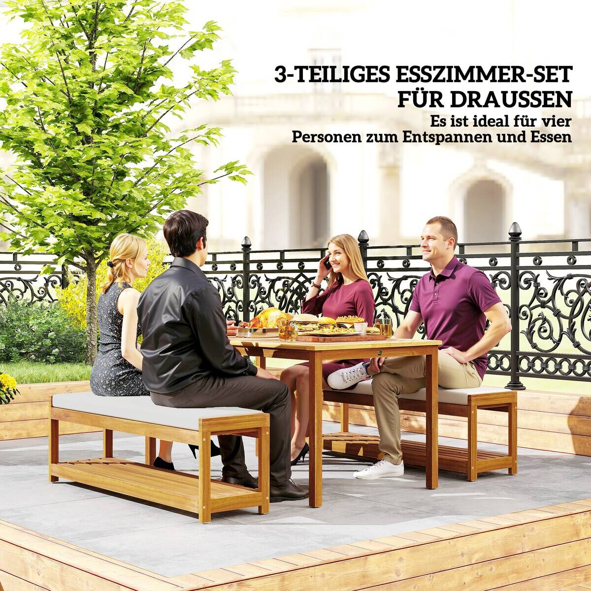 Outsunny Gartenmöbel-Set taupe Alteiche B/H/L: ca. 85x75x150 cm