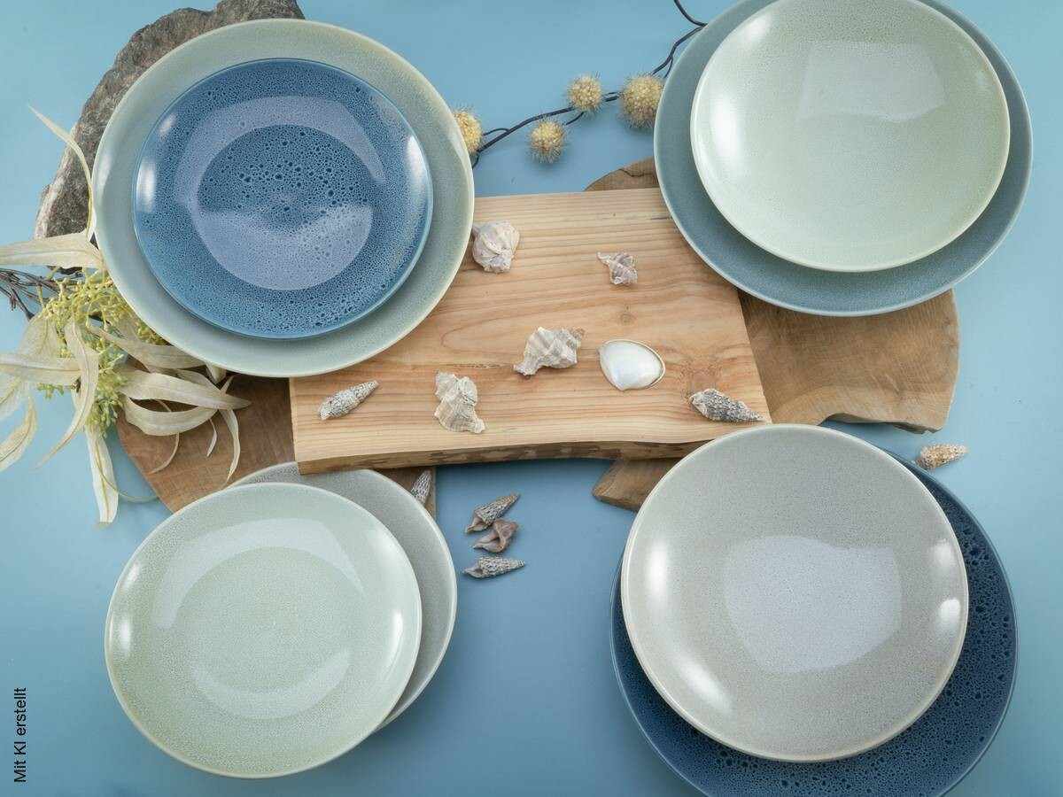 CreaTable Tafelservice Reactive AQUA blau Keramik 12 tlg.